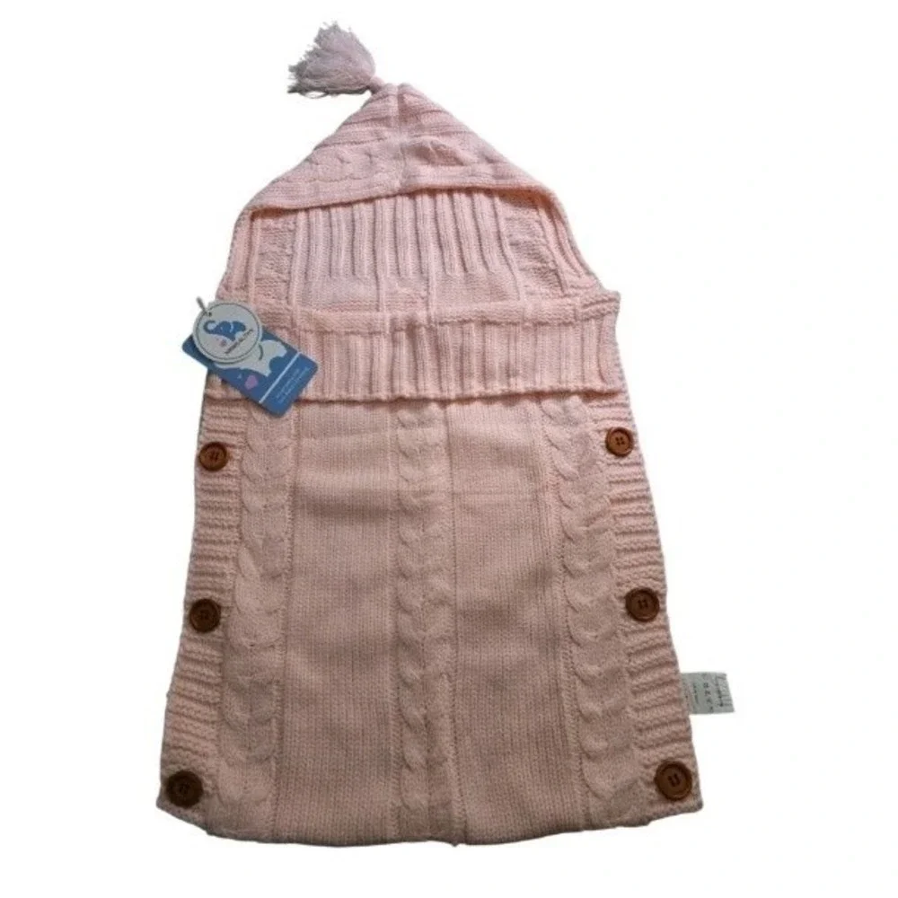 Cable Knit Cozy White Side Button Bunting with Hood